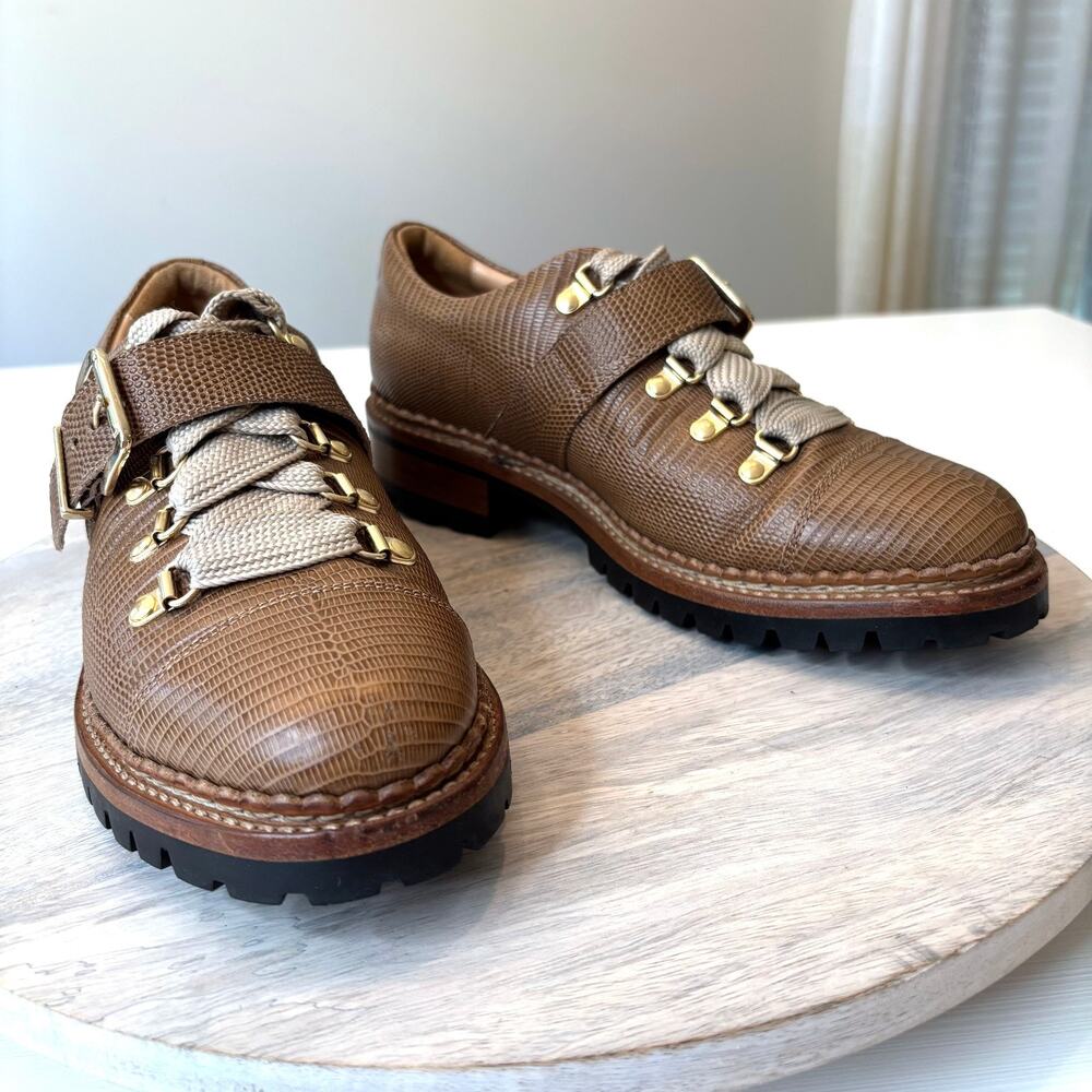 Angela Scott Mr. Logan Lizard Embossed Leather Lug Oxford Shoes EU 39.5 US 9